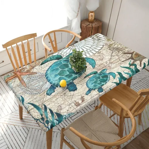 Miniatura 18 de Fiokroo Mantel de Flores de Crisantemo Azul, Amarillo y Azul Marino con Borde Elástico, Mantel Redondo Lavable y Reutilizable Cubierta de Mesa