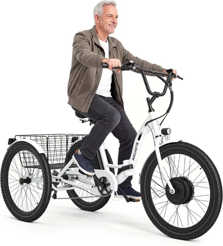 Miniatura 10 de ANCHEER Triciclo eléctrico para adultos, triciclo eléctrico plegable de pico de 600 W, bicicleta eléctrica de 24 pulgadas y 499 Wh para personas
