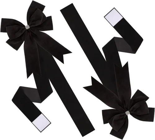 Miniatura 2 de Meseey 6 lazos grandes de terciopelo para armarios, lazos para puerta de armarios para Acción de Gracias, otoño, Halloween, Navidad, fiesta (negro)