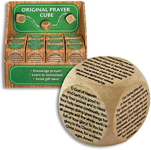 Cubo de oración de madera original de 1.5 pulgadas con seis oraciones, incluye la oración del Señor, la serenidad y 4 más – Regalo inspirador de