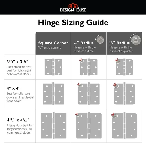 Miniatura 6 de Design House Bisagras para puerta interior, 4.0 in. x 4.0 in., Redondeado, 1/4-pulg Radio, Acero, Pre-Lubricado, Herrajes para Puerta, Negro Mate