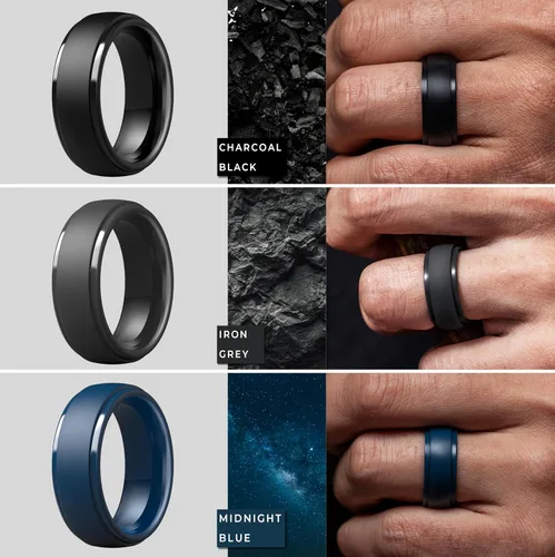 Miniatura 76 de ThunderFit Anillos de boda de silicona para hombre, 0.394 in de ancho y 0.098 in de grosor, paquete múltiple de variedad 1-7