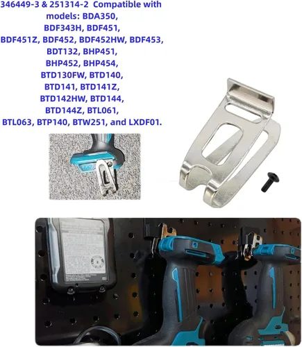 Miniatura 3 de 346449-3 & 251314-2 Kit de clip y tornillo para cinturón para ganchos de cinturón sustituye a las herramientas inalámbricas Makita 324705-1 346034-2