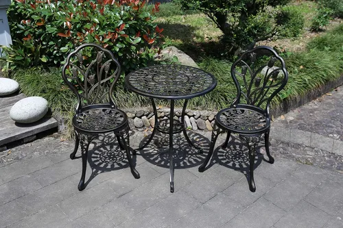 Miniatura 5 de Juego de bistró de 3 piezas, juego de patio exterior, juego de mesa de bistró de aluminio fundido antioxidante para muebles de porche delantero