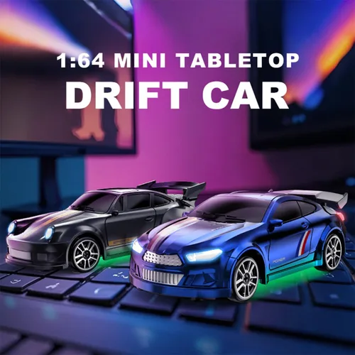 Miniatura 6 de Mini coche de deriva RC a escala 1:64 con giroscopio proporcional completo RTR 2.4Ghz control remoto con luces RGB (04-negro)