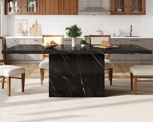 Miniatura 6 de LVB Mesa de comedor para 6, 71 pulgadas, rectangular de mármol sintético negro, mesa de comedor moderna de madera de ingeniería industrial