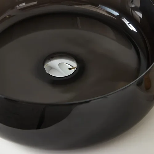 Miniatura 6 de Cpingao Fregadero de baño redondo de resina de piedra transparente de 17.7 pulgadas, lavabo sobre encimera con drenaje desplegable (negro)