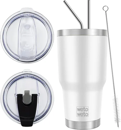 Miniatura 14 de WETOWETO - Vaso de 30oz, taza de viaje con aislamiento al vacío de acero inoxidable, taza de café y agua con recubrimiento en polvo de doble pared