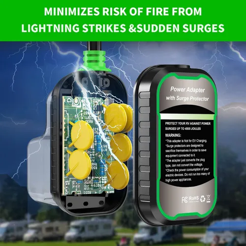 Miniatura 3 de EyGde Adaptador RV de 30 amperios a 50 amperios con protector de sobretensiones, NEMA TT-30P macho a enchufe hembra 14-50R, analizador de circuitos