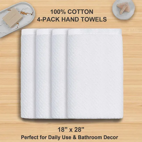 Miniatura 4 de VOOVA & MOVAS Toallas de mano blancas - 100% algodón Ligeras Gruesas Secado rápido Suaves Absorbentes, paquete de 4 piezas grandes de 18