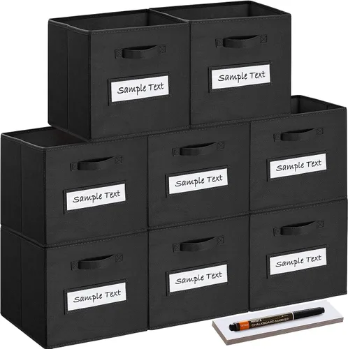 Miniatura 31 de Cubos de almacenamiento de tela (juego de 8) cubos de almacenamiento de 11 pulgadas, cubos de almacenamiento con 8 etiquetas, tarjetas de ventana