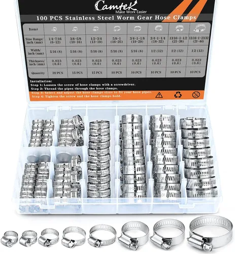 Miniatura 8 de 60 abrazaderas de manguera de acero inoxidable ajustable de 0.236-1.496 in de rango de tornillo sin fin, abrazadera de conducto, abrazadera de tubo
