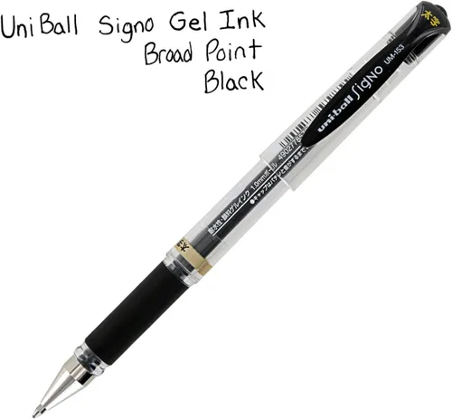 Miniatura 4 de Pluma de punta rodante Uni-Ball Signo UM-153, tinta de gel, con Punta amplia, de 1.0 mm, paquete de 3 unidades, Tinta negra