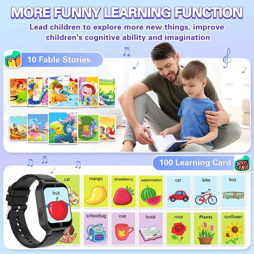 Miniatura 8 de Vakzovy Reloj Inteligente para Niños Varones con 26 Juegos de Rompecabezas Pantalla Táctil HD Cámara Podómetro Reproductor de Música Linterna