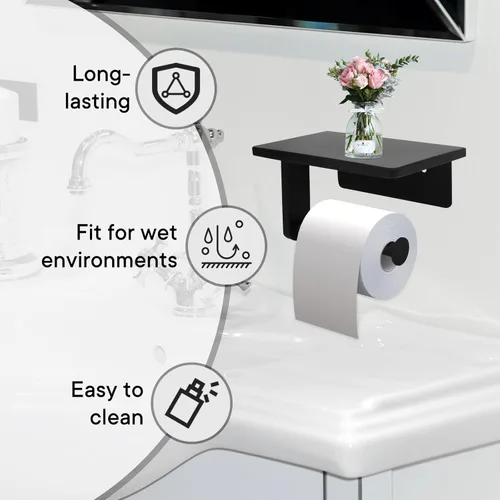 Miniatura 3 de Soporte de papel higiénico con estante de mármol para baño, soporte de papel higiénico montado en la pared adecuado para mega rollo