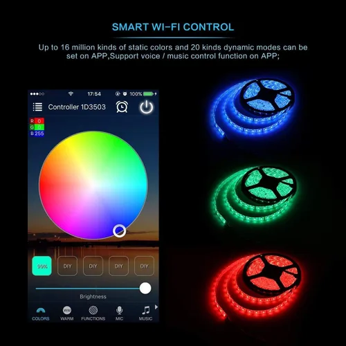 Miniatura 4 de iNextStation - Controlador LED Inteligente RGB WiFi con Salida de 4 Pines Compatible con Alexa/Google Home Assistant/IFTTT para Android/iOS