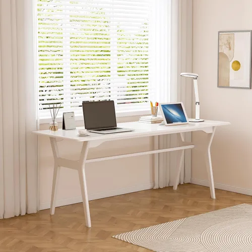 Miniatura 3 de OSCHF Escritorio de estudio de madera maciza, mesa de computadora doble larga de 63 pulgadas para oficina en casa, estación de trabajo de PC para 2