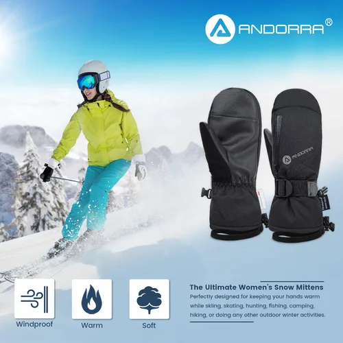 Miniatura 5 de ANDORRA Guantes de esquí para mujer, con pantalla táctil, impermeables, acolchados, aislantes, guantes de esquí para clima frío