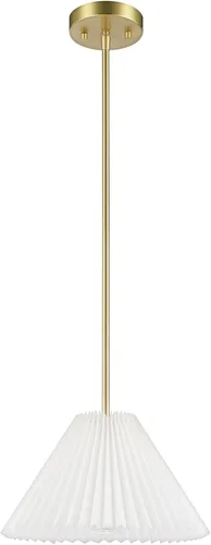 Miniatura 10 de GLOBE Electric x Novogratz 61093 - Lámpara colgante de 1 luz, oro mate, pantalla de flecos de tela blanca, lámpara colgante para sala de estar