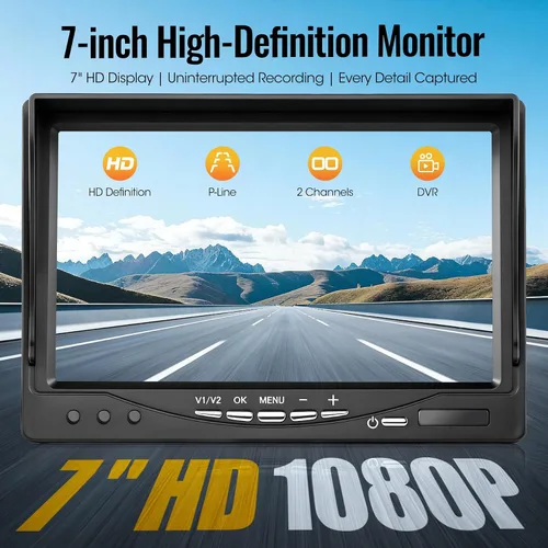 Miniatura 2 de Sistema de cámara de respaldo con 2 cables de 7 pulgadas, cámara de visión trasera DVR de doble pantalla, IP69 impermeable visión nocturna IR, 20G a