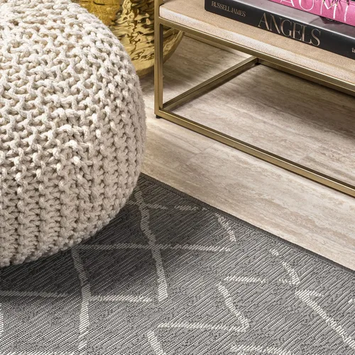 Miniatura 4 de JONATHAN Y Alfombra marroquí con diseño enrejado para interiores y exteriores, 2 x 8 pulgadas, color gris/crema, para patio trasero, porche, fácil