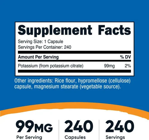 Miniatura 2 de Nutricost Citrato de potasio 99 mg, 240 cápsulas - Sin gluten, sin OMG