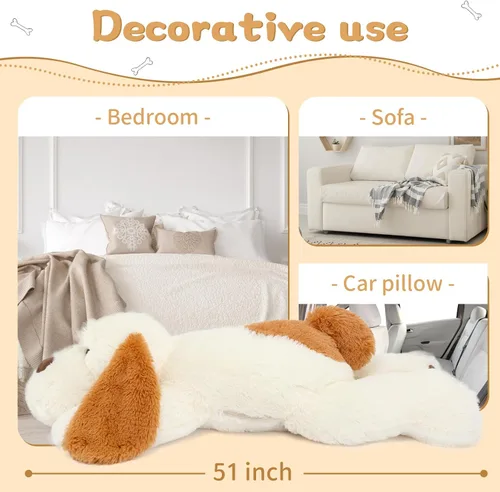 Miniatura 8 de MorisMos Animales de Peluche de Perro Gigante, Perro de Peluche Grande de 51 Pulgadas, Almohada Suave de Cachorro Grande, Regalos para Niños