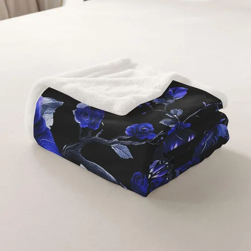 Miniatura 5 de Manta de franela azul rosa para todas las estaciones, manta de cama gótica de mariposa para decoración del hogar kawaii, manta rústica con flores
