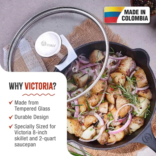 Miniatura 2 de Tapa de vidrio de 7.5 pulgadas para sartén o sartén redonda de hierro fundido Victoria de 8 pulgadas, hecha a medida solo para la marca Victoria