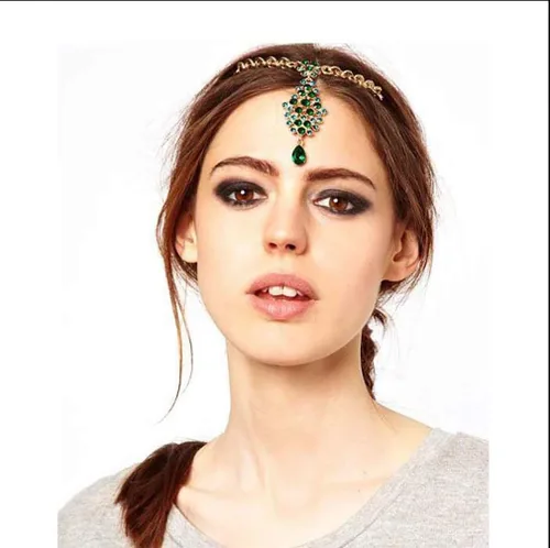 Miniatura 3 de Chargances Joyería de moda para mujer, joyería de frente de Halloween, color turquesa, cadena para la frente, pasador para la frente, para festival