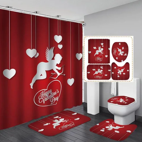 Miniatura 10 de Ochine Juego de cortinas de ducha para el día de San Valentín, cortina de ducha romántica con corazón de amor para decoración de baño