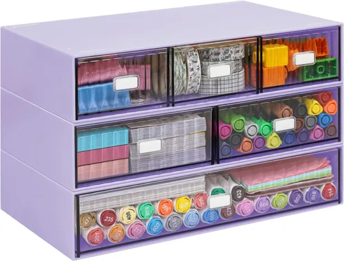 Miniatura 11 de Organizador de Escritorio Apilable de 3 Niveles con 6 Cajones, YOCOMEY Caja de Almacenamiento de Escritorio de Plástico con Cajones, Organizador