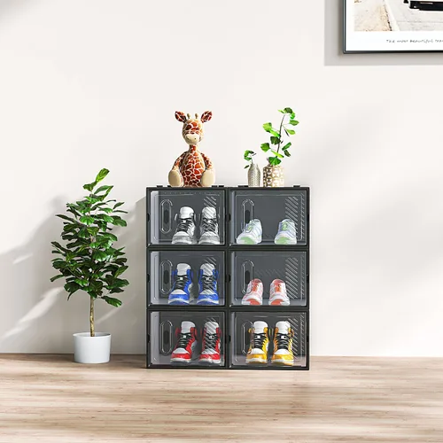 Miniatura 5 de Paquete de 6 cajas de zapatos apilables de plástico transparente, cajas organizadoras de zapatos con tapas para tenis, estuche para zapatos hasta
