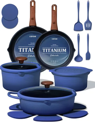 Miniatura 9 de CAROTE Juego de ollas y sartenes, juego de utensilios de cocina antiadherentes, mango desmontable, juegos de utensilios de cocina de inducción