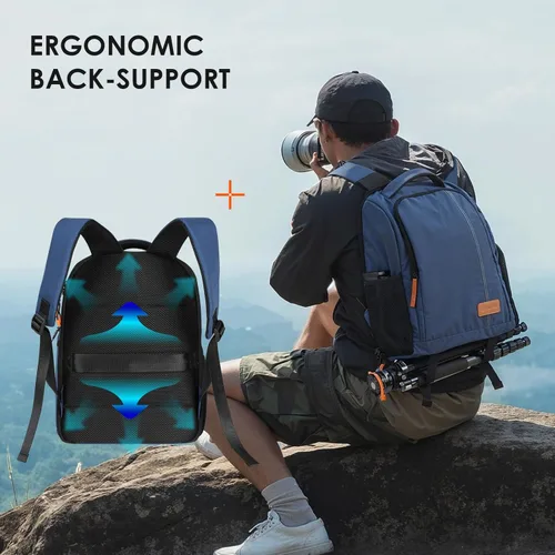 Miniatura 6 de TARION Mochilas grandes para cámara para fotógrafos, bolsa impermeable para cámara, mochila de fotografía con compartimento para laptop de 15.6 Azul