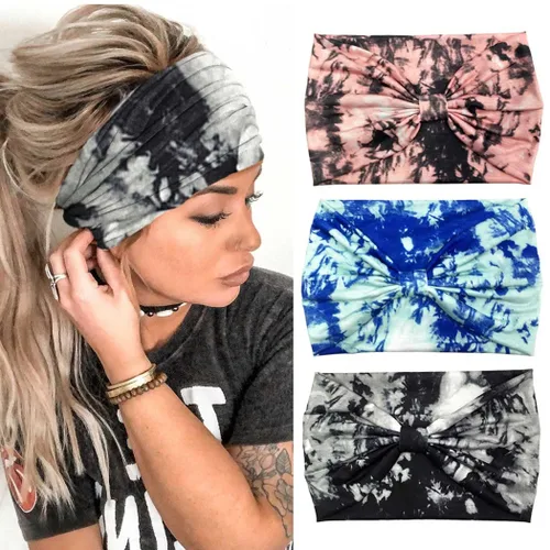 Miniatura 8 de GORTIN Diademas anchas bohemias para mujer, teñido anudado, banda gruesa antideslizante para el cabello, accesorios para el cabello, paquete de 3