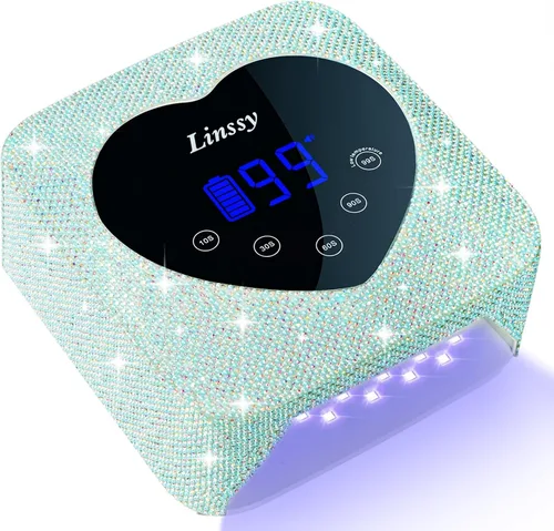 Linssy Lámpara de uñas LED UV, lámpara de uñas inalámbrica de 72 W, secadora de uñas con 5 ajustes de temporizador, pantalla LCD inteligente en Azul