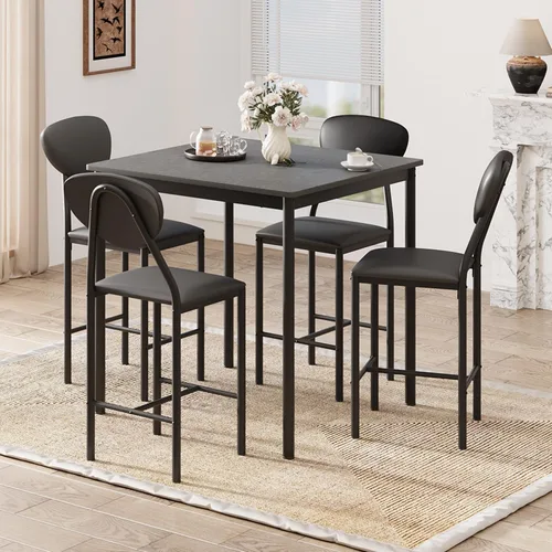 Miniatura 10 de EROMMY Juego de mesa de comedor para 4, mesa de cocina moderna y sillas con tapicería de piel sintética, mesa de comedor de madera con sillas