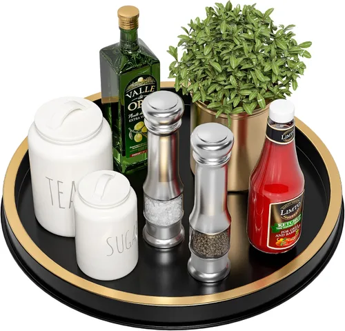 Miniatura 11 de HGF Bandeja redonda para decoración de encimera de cocina, bandejas de hierro metálico ligeras de 10 pulgadas para soporte de servilletas