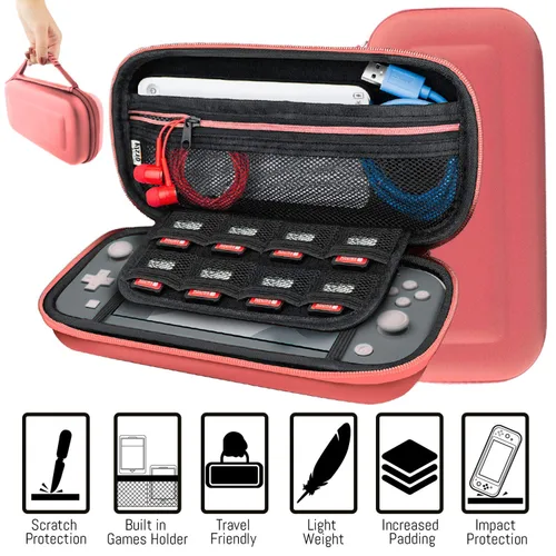 Miniatura 4 de Orzly Accessories Bundle Compatible for use with Nintendo Switch Lite - Protective Case & Screen Protector, USB Cable, Games Holder, Grip Case, Coral