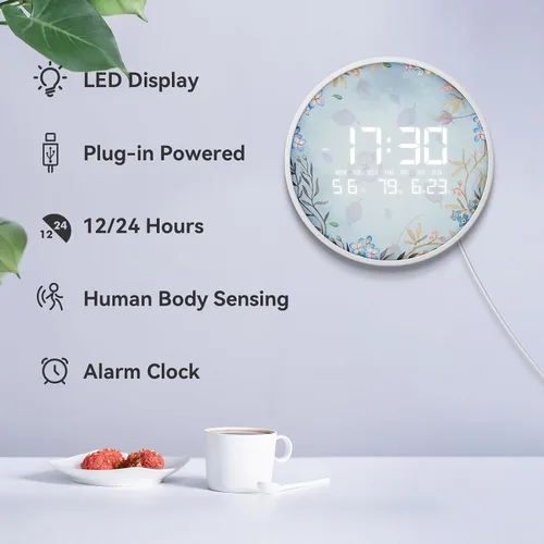 Miniatura 2 de Reloj de pared digital inteligente iluminado con calendario de temperatura, reloj de pantalla grande, reloj LED moderno de 12/24 horas para sala