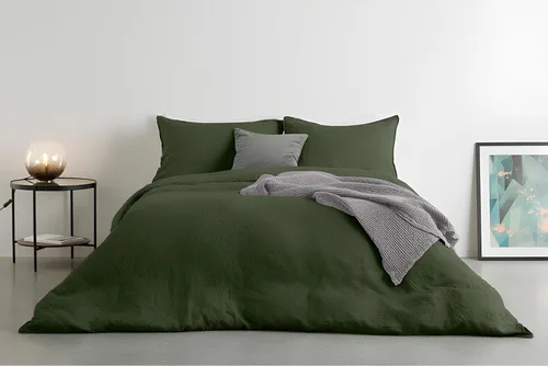 Miniatura 2 de INDACORIFY Juego de 3 fundas de edredón de algodón, 100% algodón, color verde musgo oscuro, juego de ropa de cama lavada a la piedra, funda