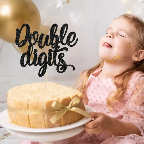 Miniatura 6 de Gyufise 1 paquete de decoración de pastel de 10 dígitos con purpurina negra para cumpleaños de 10 años para niños y niñas, suministros de decoración