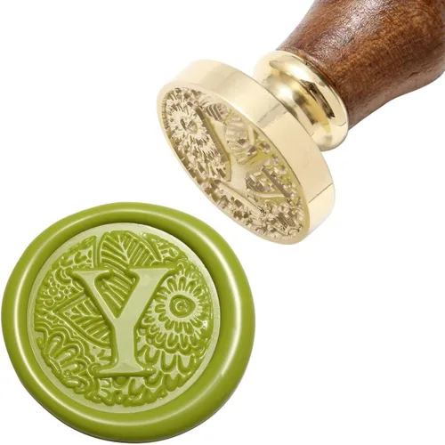 Miniatura 12 de Yoption - Sello de cera con letra A, cabeza de latón, alfabeto botánico, sello de sellado inicial con mango de madera