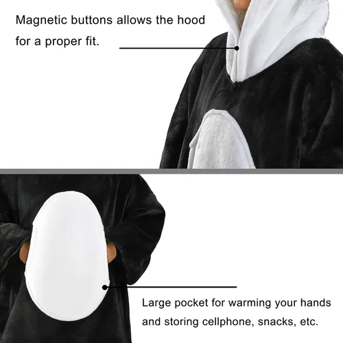 Miniatura 5 de Solaris Manta con capucha estilo oso panda, sudadera con capucha de sherpa súper suave, cálida y acogedora con bolsillo grande, para adultos y Panda
