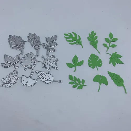 Miniatura 4 de Troqueles de metal para cortar hojas de 9 piezas, troquelados de hojas de arce y ginkgo, plantillas de relieve y plantillas para álbumes de recortes