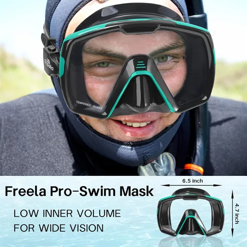 Miniatura 2 de Freela Adult Swim Goggles Mask for Adult with Nose Cover, Tempered Glass Anti Fog Waterproof 180° Clear Wide View Men Women Verde