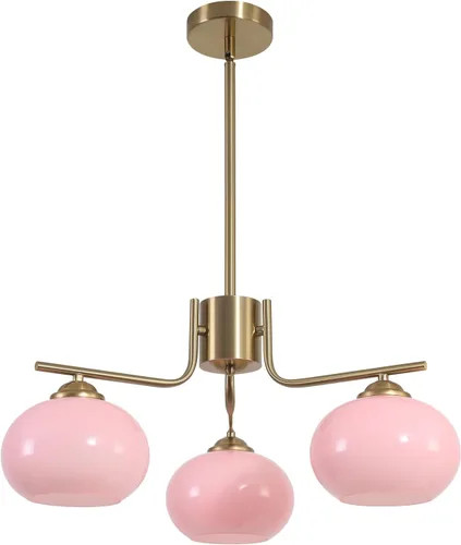 Miniatura 12 de KCO Lámpara de araña vintage de cristal verde con 3 luces de globo Sputnik, moderna lámpara de oro cepillado de mediados de siglo con montaje