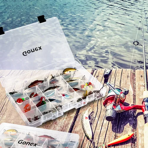 Miniatura 6 de Gonex Cajas de aparejos de pesca, bandejas de aparejos 3600 3700 con divisores ajustables, organizador de caja de aparejos de plástico transparente