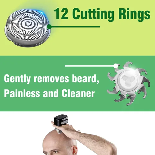 Miniatura 7 de Paquete de 12 cuchillas de repuesto para cabezal de afeitadora compatible con Sku*l Shaver Pitbull Gold PRO - Hoja de repuesto de 4 cabezales Paq